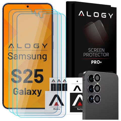 3x Szkło hartowane na ekran + szkło na obiektyw do Samsung Galaxy S25 ochronne szkiełko na ekran i aparat 9H Alogy GlassGuard Pack™️ zestaw szkieł ochronnych
