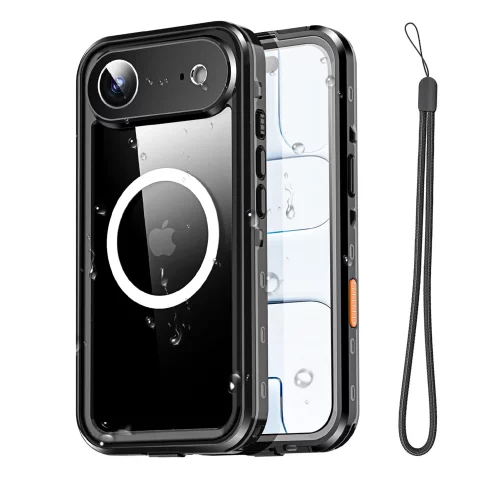 Etui Wodoodporne do Apple iPhone 17 Air 6,6", Pancerna Obudowa 360° z Przezroczystym Tyłem, Kompatybilna z MagSafe, Alogy HydroArmor™ IP68 Case – Czarne