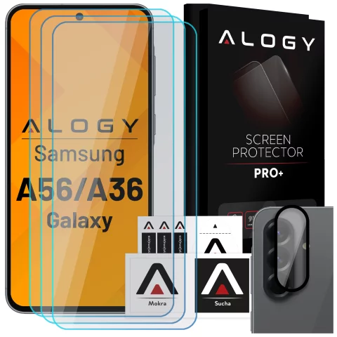 3x Szkło hartowane na ekran + szkło na obiektyw do Samsung Galaxy A56/A36 5G 2025 ochronne szkiełko na ekran i aparat 9H Alogy GlassGuard Pack™️ zestaw szkieł ochronnych