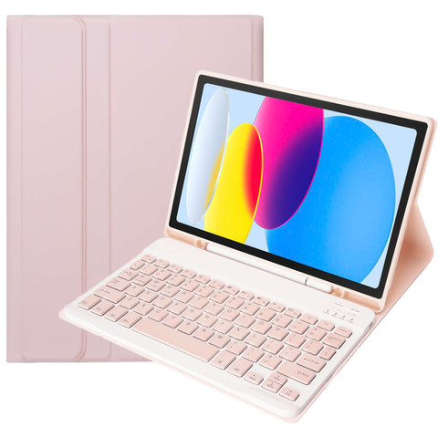 Etui ochronne z klawiatura bezprzewodowa Alogy Keyboard Case z miejscem na rysik do Apple iPad 11 gen. (2025) / 10 gen. (2022)  Różowe + Szkło