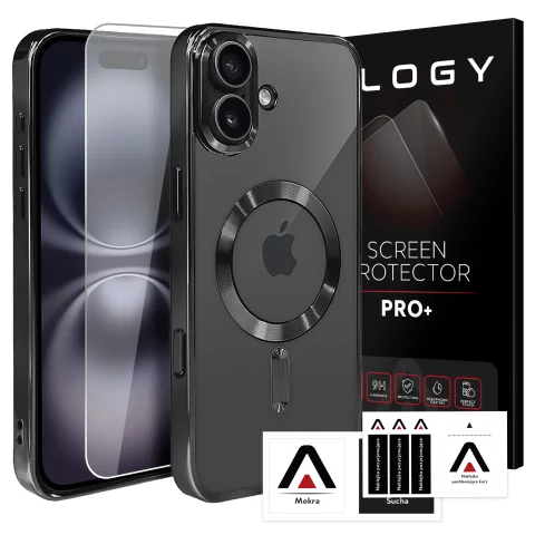Etui MagSafe Case do Apple iPhone 16 Alogy Glamour Luxury Ring obudowa czarno-przezroczyste + Szkło hartowane