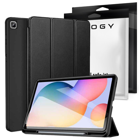 Etui z Miejscem na Rysik do Samsung Galaxy Tab S6 Lite 10.4” (2020/2022/2024) P610 P615 P613 P619 P620 P625, Smukła i Wytrzymała Obudowa z Klapką i Podstawką, Alogy Pencil Case™ – Czarne
