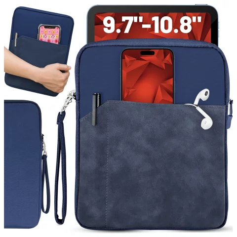 Torba Wsuwka Uniwersalna na tablet 9.7–10.8" z Smyczką i Kieszonką, Ochronna, Wodoodporna, Miękkie Wnętrze Alogy SleeveBag™ – Etui do iPad, Samsung, Lenovo, Xiaomi, Granatowy