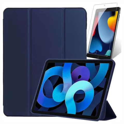 Etui do Apple iPad 10.2 9 gen 8/7 2021/2020/2019 Smart Case Alogy TPU obudowa na tablet Granatowe + Szkło