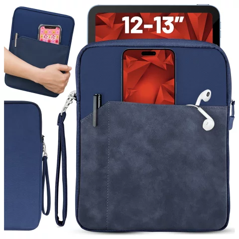 Torba Wsuwka Uniwersalna na tablet laptop 12–13" z Smyczką i Kieszonką, Ochronna, Wodoodporna, Miękkie Wnętrze Alogy SleeveBag™ – Etui do MacBook, iPad, Samsung, Lenovo, Xiaomi, Granatowy